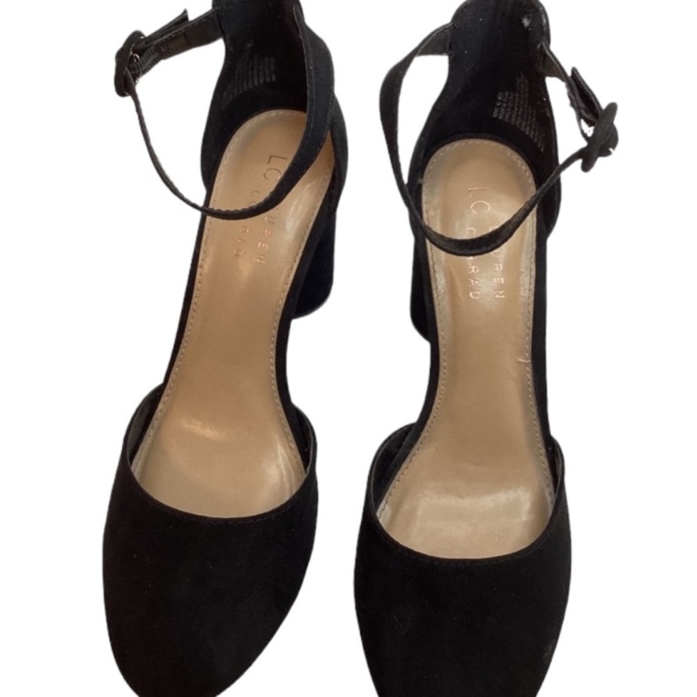 Lauren Conrad faux suede material black heels